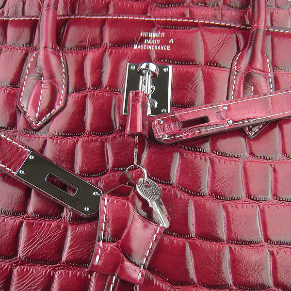 Replica Hermes Birkin 40CM Crocodile Veins Leather Bag Wine 6089 Online - Click Image to Close